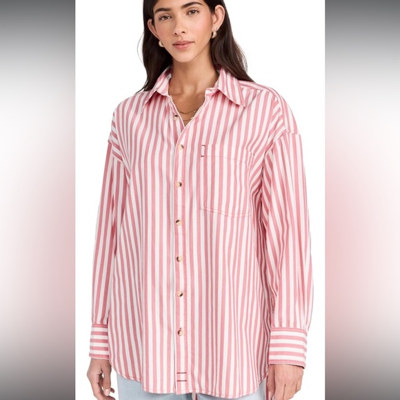 Large Freddy Shirt Free People - We The Free Red (pink ish) White Striped Shirt - Picture 12 of 14